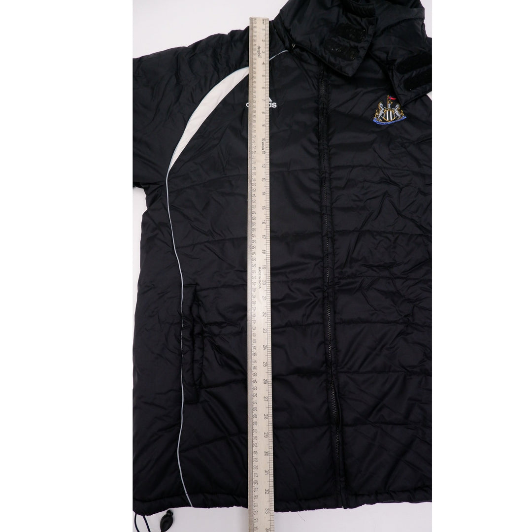 Vintage Mens Adidas Puffer Jacket Black Newcastle United Logo Hooded