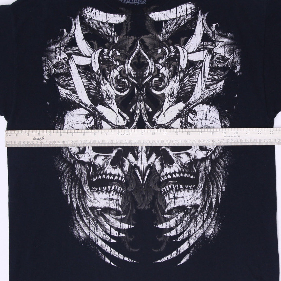 Y2k Mens MMA Elite Mall Goth Double Skull Graphic T Shirt Black Mens XL