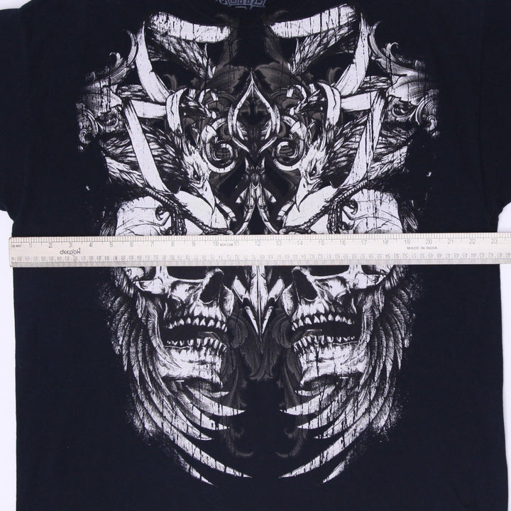 Y2k Mens MMA Elite Mall Goth Double Skull Graphic T Shirt Black Mens XL