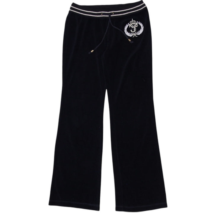 Y2K Ladies Juicy Couture Black Velour Trackpants Embroidered Logo XL