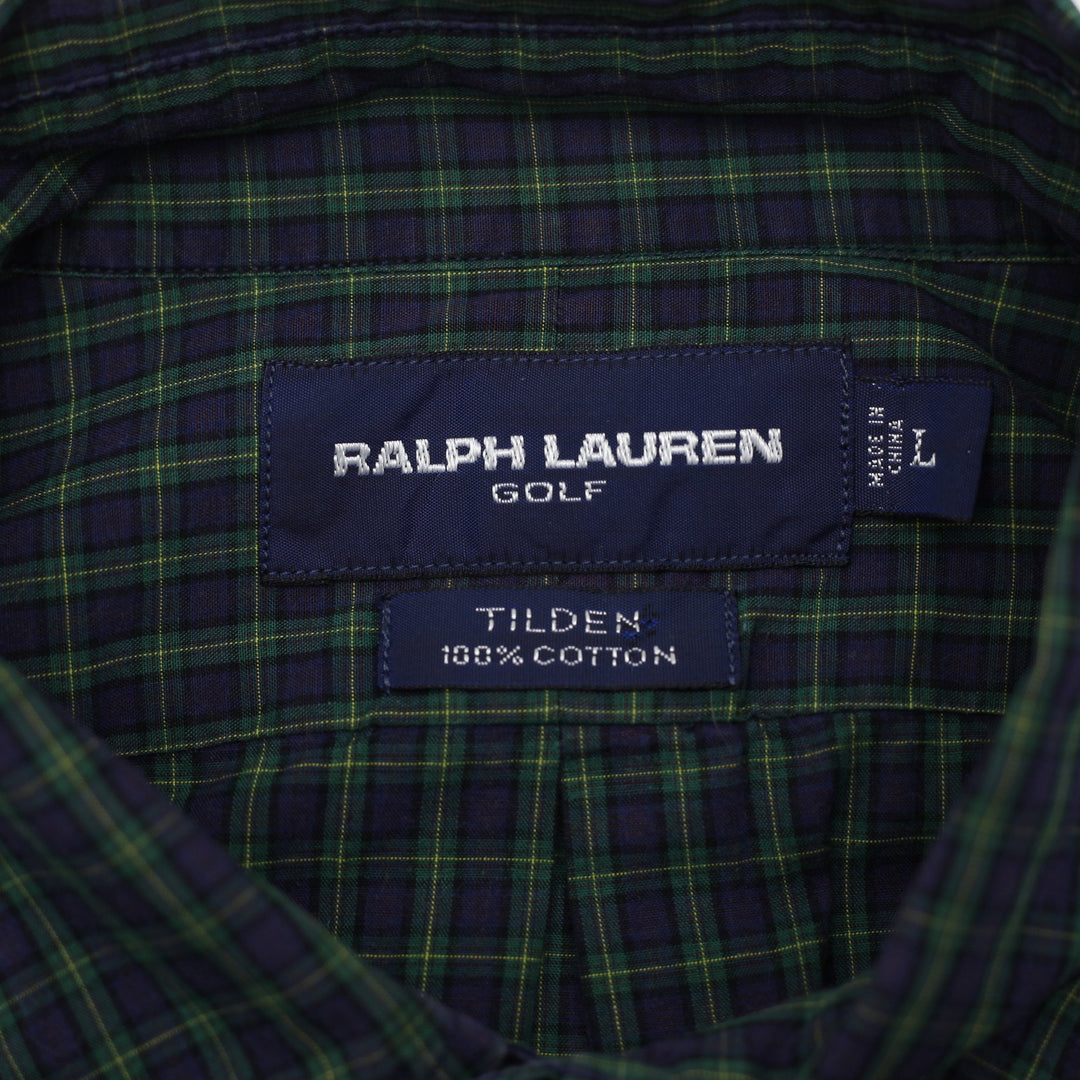 Mens Ralph Lauren Golf Tilden Plaid Button-Down Cotton Shirt Size Large