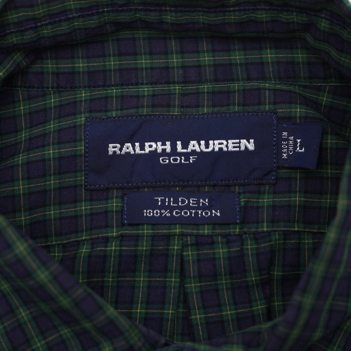 Mens Ralph Lauren Golf Tilden Plaid Button-Down Cotton Shirt Size Large