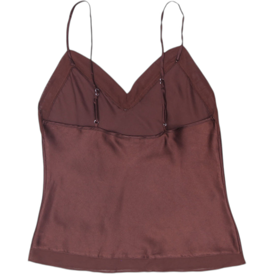 Y2K Ladies Secret Treasures Brown Satin Cami Top Floral Sequined Embroidery M