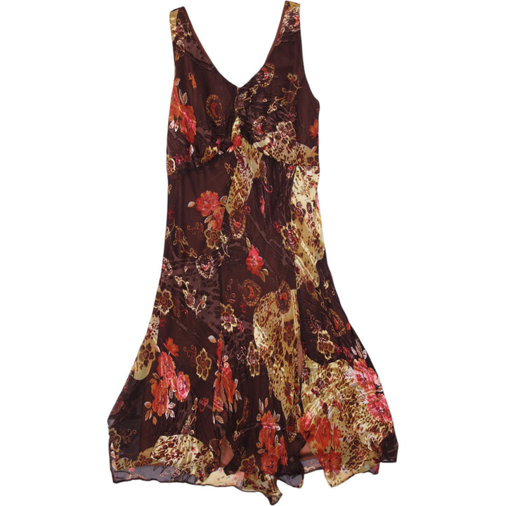 Y2K Ladies Izina Dress Brown Floral Sleeveless V-Neck