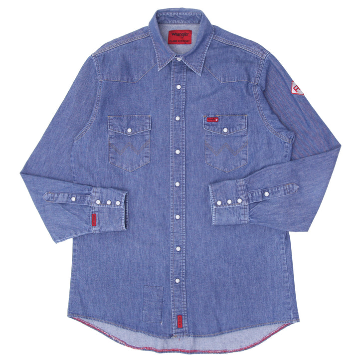 Mens Wrangler Flame Resistant Long Sleeve Denim Work Shirt - Fashion Rerun Vintage Migration_Shirt