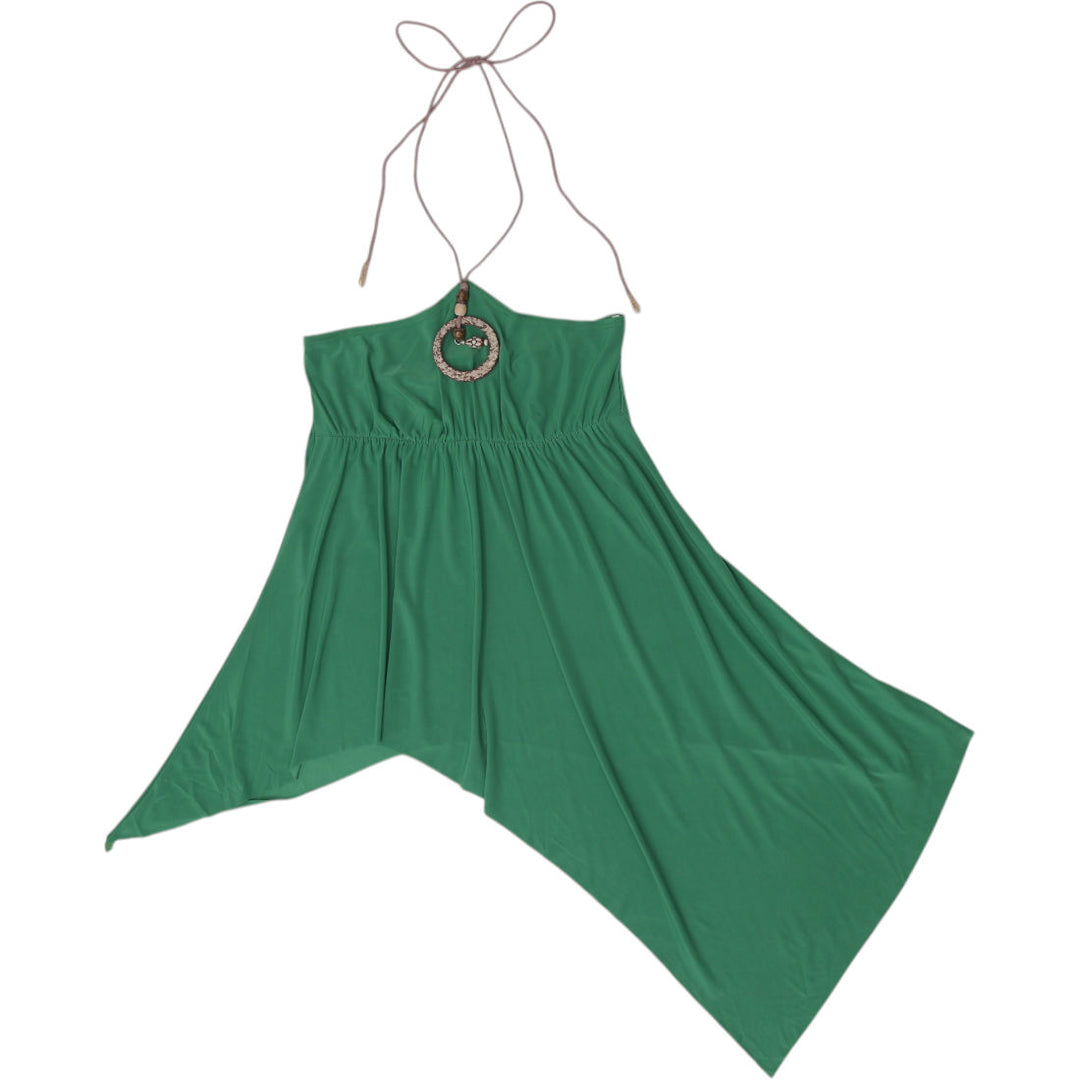 Y2K Ladies Akubo Asymmetrical Halter Top Kelly Green Handkerchief Size M