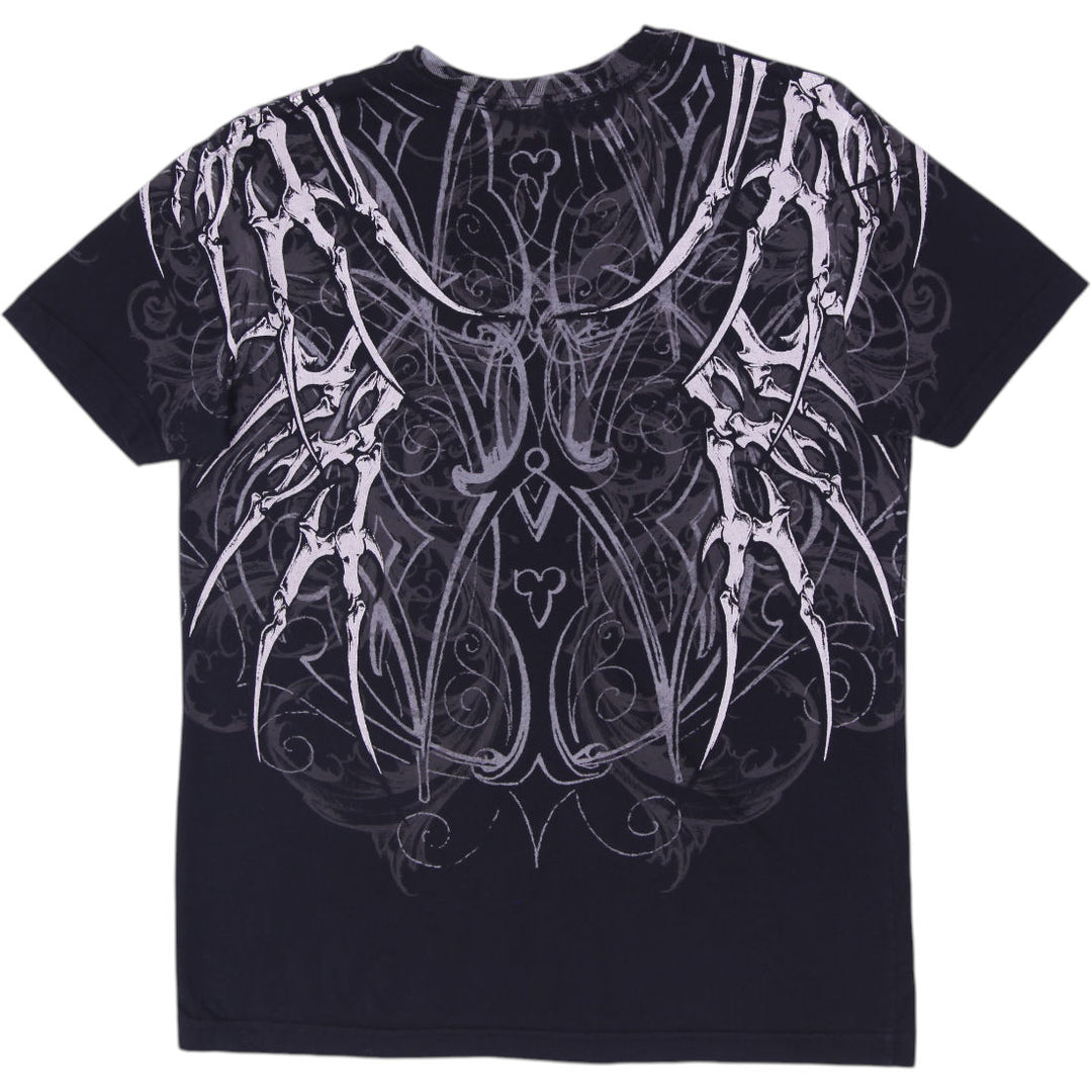 Y2K Mens Affliction Skeletal Wings Fleur De Lis T-Shirt Size M