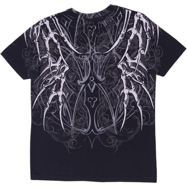 Y2K Mens Affliction Skeletal Wings Fleur De Lis T-Shirt Size M