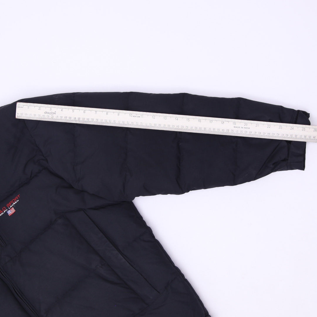 Vintage 90s Polo Sport Ralph Lauren Black Down Puffer Jacket Flag Logo