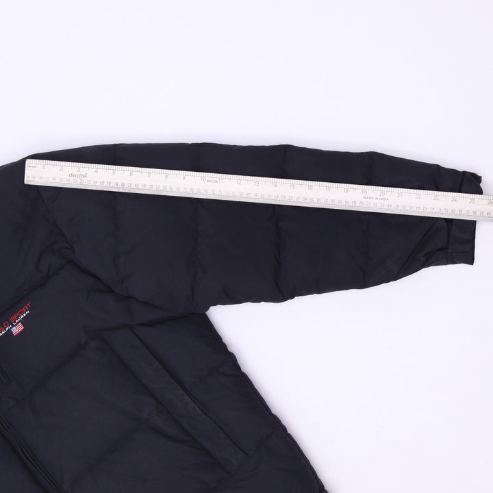 Vintage 90s Polo Sport Ralph Lauren Black Down Puffer Jacket Flag Logo