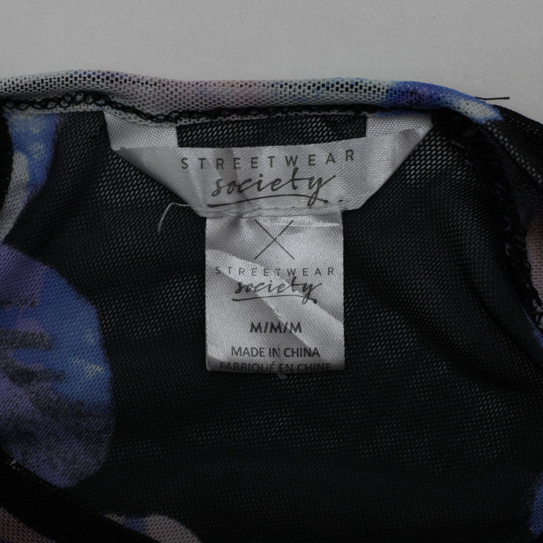 Y2K Ladies Streetwear Society Floral Mesh Sleeveless Bodysuit Size M