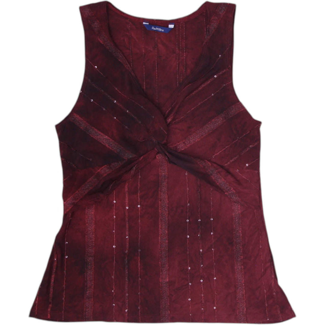 Y2K Ladies Reitmans Whimsigoth Blouse Oxblood Shimmer Twist Bodice Goth Tank