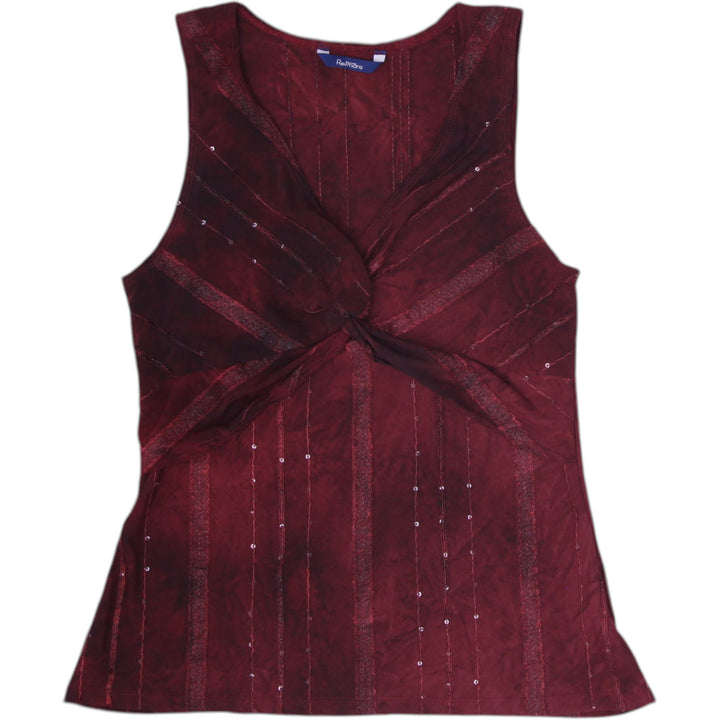 Y2K Ladies Reitmans Whimsigoth Blouse Oxblood Shimmer Twist Bodice Goth Tank