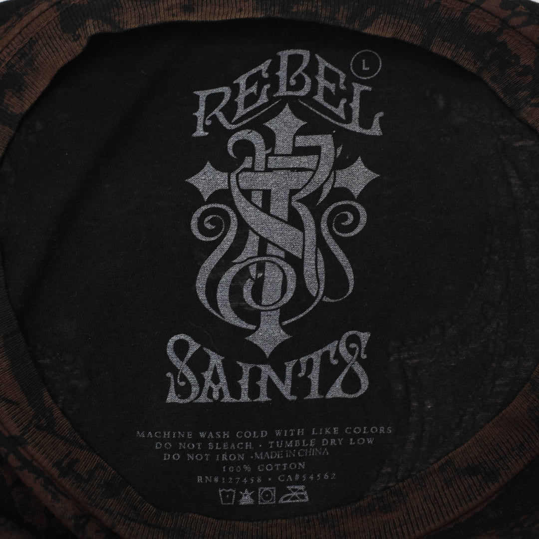Y2K Mens Rebel Saints Gothic Cross Graphic T-Shirt Size L
