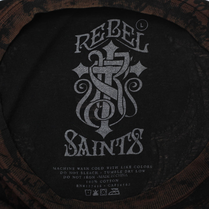 Y2K Mens Rebel Saints Gothic Cross Graphic T-Shirt Size L
