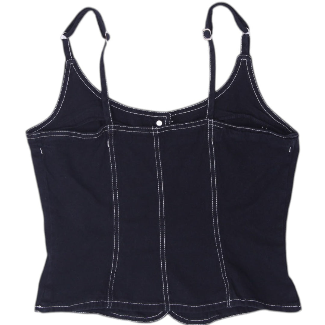 Y2K Ladies Contrast Stitch Denim Corset Cami Top Large Made in USA