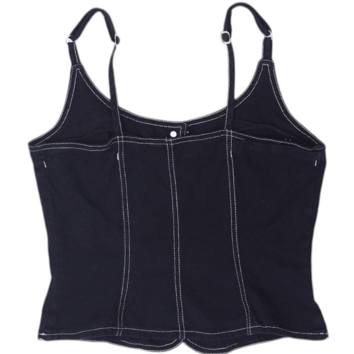 Y2K Ladies Contrast Stitch Denim Corset Cami Top Large Made in USA