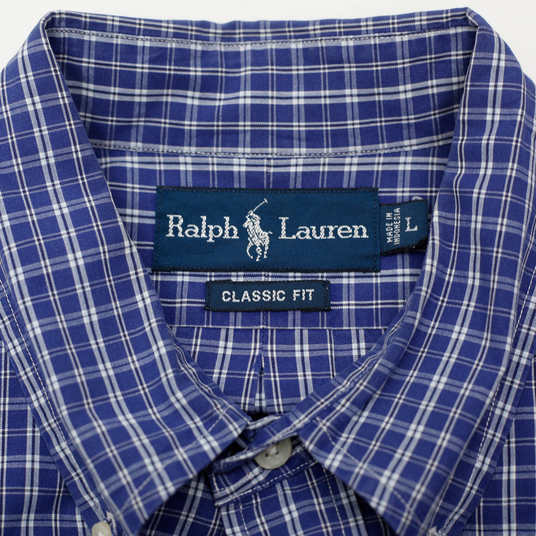 Mens Ralph Lauren Classic Fit Blue Plaid Short Sleeve Shirt Size Large