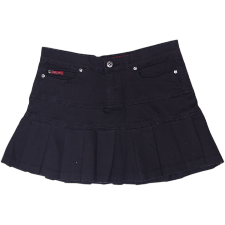 Y2K Ladies Foxy Jeans Co. Black Pleated Denim Mini Skirt Size 5