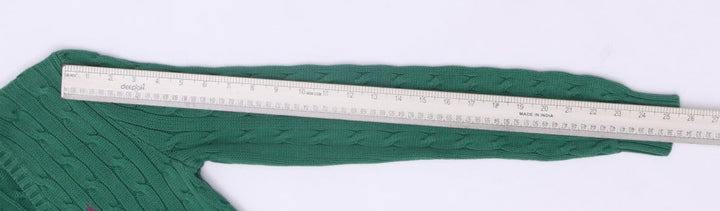 Vintage Ladies Ralph Lauren Sports Green Knit V-Neck Cable Knit Sweater M | Migration_Jumper & Knitwear RL Co | Fashion Rerun