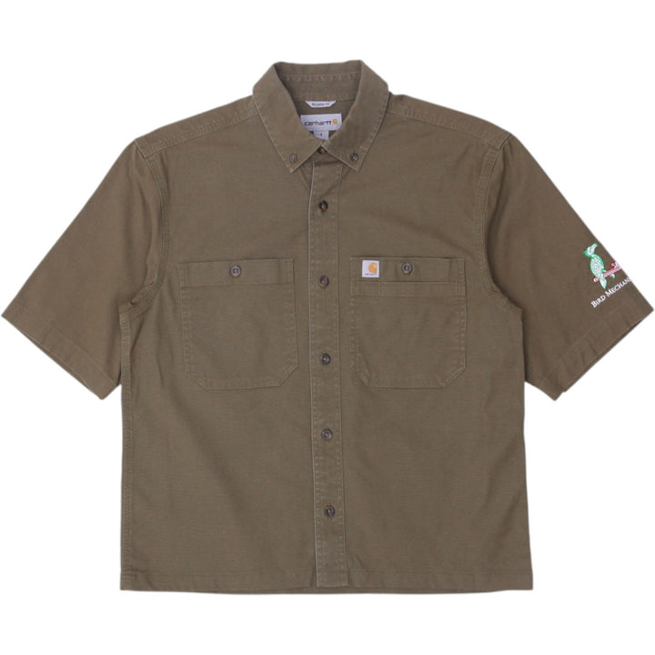 Mens Carhartt Workwear Shirt Olive Green Embroidered Logo Relaxed Fit | Migration_Shirts | Fashion Rerun