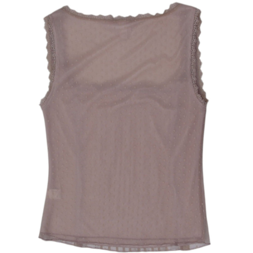 Y2K Ladies Beige Lace Sheer Sleeveless Top Size M | Migration_Y2K Tops - Side View | Fashion Rerun