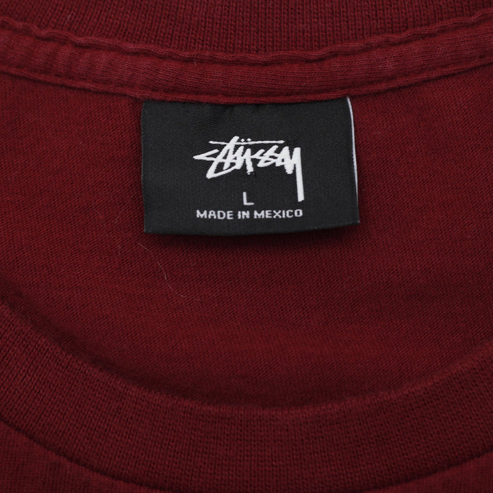 Mens Stussy T-Shirt Maroon Gold Graphic Logo Size L