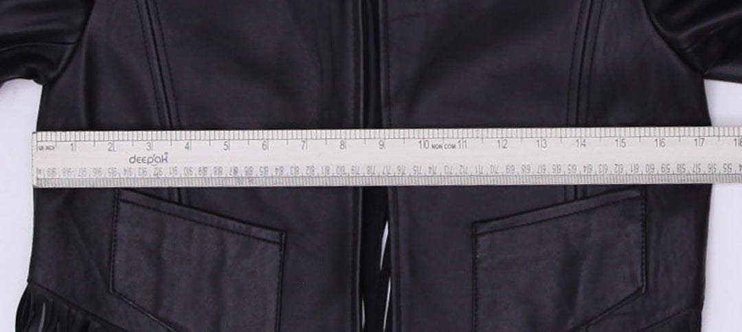 Vintage Ladies CUSP By Neiman Marcus Fringe Jacket Black Crop Leather