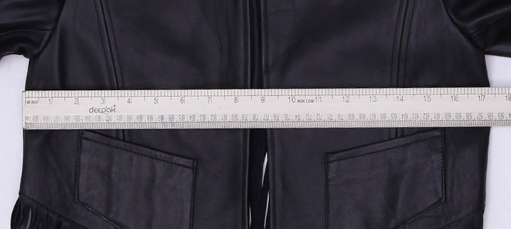 Vintage Ladies CUSP By Neiman Marcus Fringe Jacket Black Crop Leather