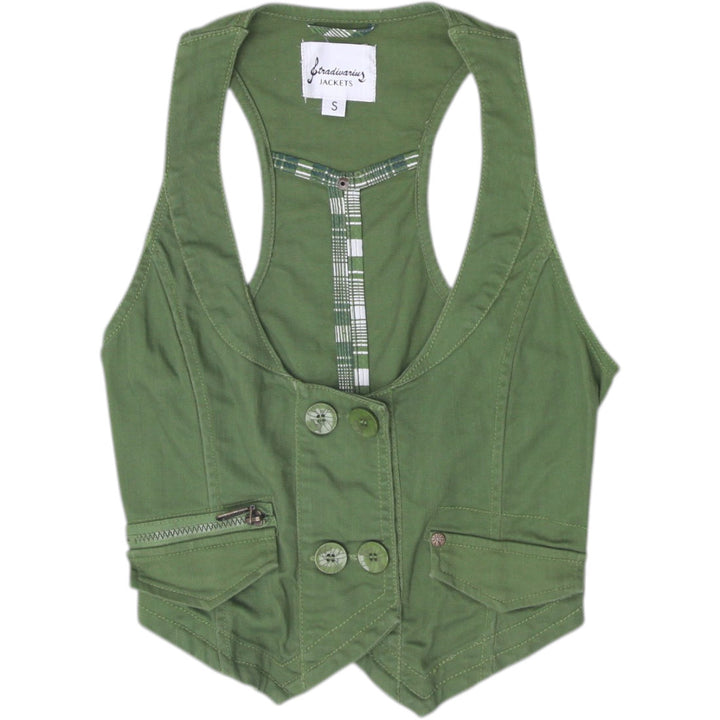 Y2K Ladies Stradivarius Cropped Utility Waistcoat Vest Cargo Indie Sleaze Size S