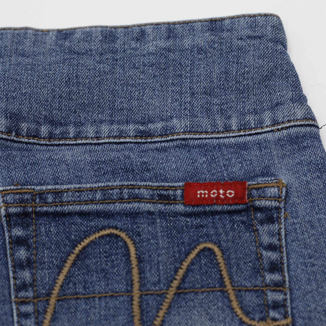 Y2K Ladies Moto Denim Shorts Blue Belted Style