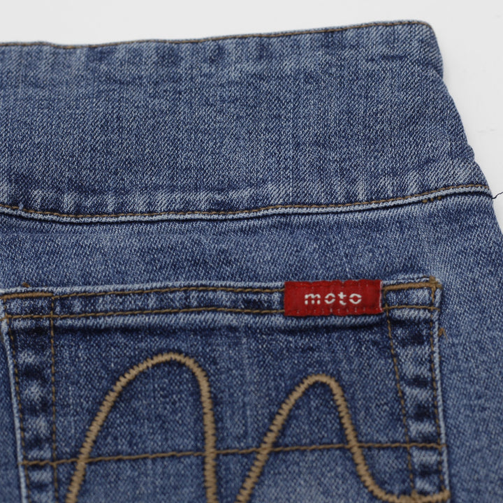 Y2K Ladies Moto Denim Shorts Blue Belted Style