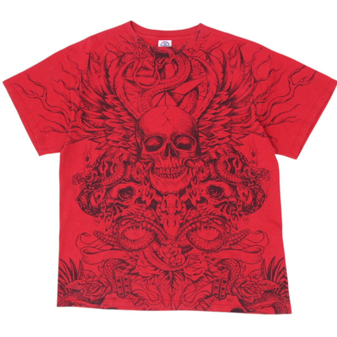 Mens Delta Pro Weight Grunge Skull Snake Flames Graphic T-Shirt Size L