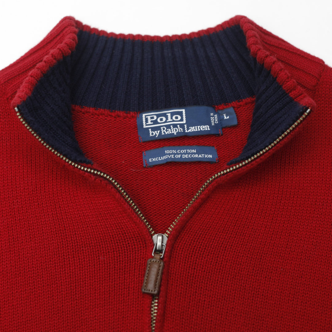 Vintage Polo By Ralph Lauren Quarter Zip Cotton Red Mock Neck Sweater Size L | Migration_Jumper & Knitwear RL | Fashion Rerun