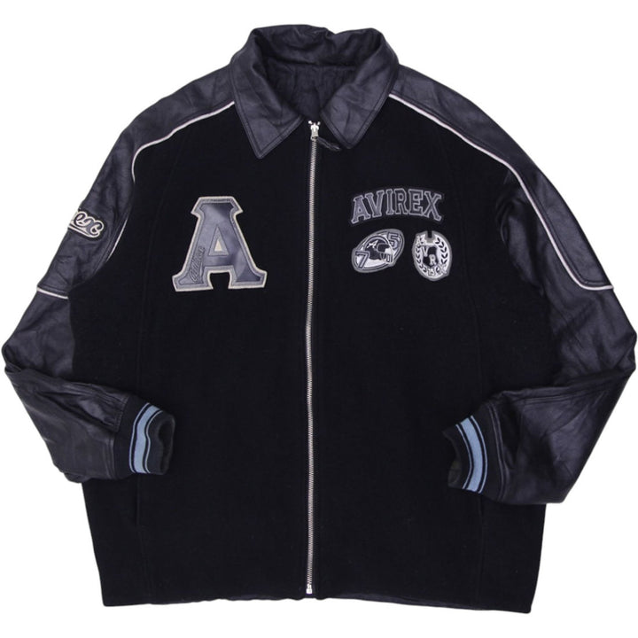 Vintage Mens Avirex Reversible Varsity Jacket Black Leather Patchwork | Migration_Jackets UAENAT20 | Fashion Rerun