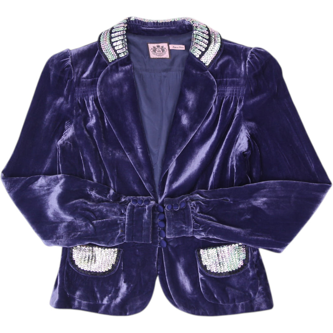 Y2K Ladies Juicy Couture Sequin Collar Silk Velvet Blazer Jacket