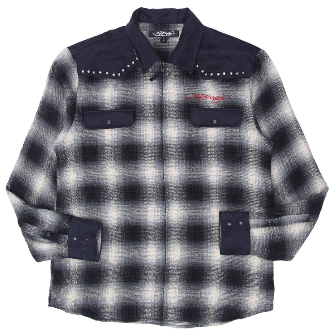Shop Mens Y2K Ed Hardy Stud Full Zip Plaid Flannel Shirt | Fashion Rerun Shop Mens Y2K Ed Hardy Stud Full Zip Plaid Flannel Shirt | Fashion Rerun