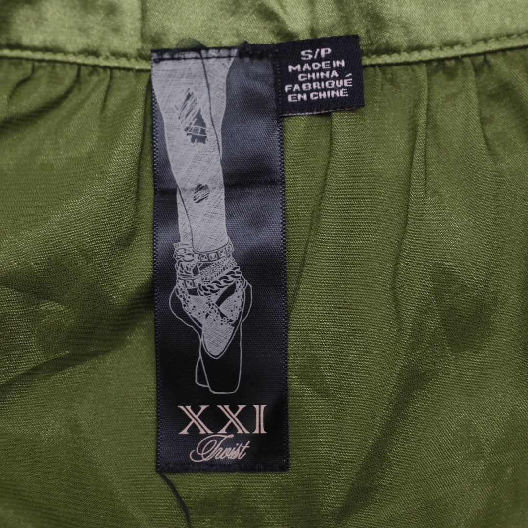 Y2K Ladies XXI Twist Olive Green Tiered Lace Ruffle Mini Skirt Size s