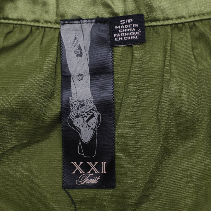 Y2K Ladies XXI Twist Olive Green Tiered Lace Ruffle Mini Skirt Size s