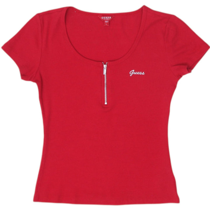 Y2K Ladies Guess Zipper Front Casual Tee Size L | Migration_Y2K Tops | Fashion Rerun