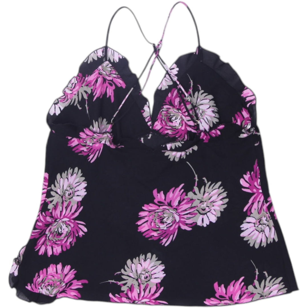 Y2K Ladies Anne Klein Black Floral Spaghetti Strap Tank Top M | Migration_Y2K Tops - Side View | Fashion Rerun