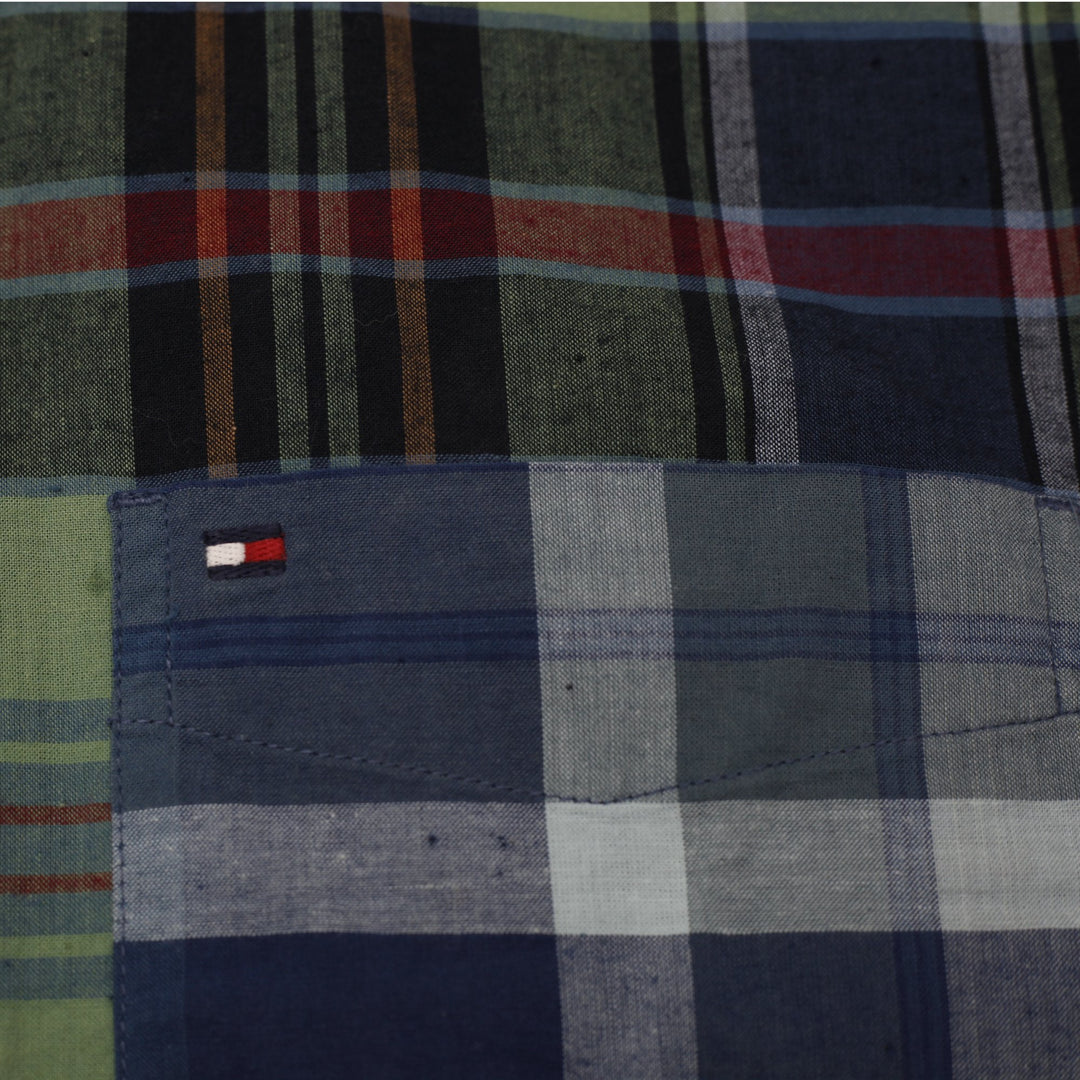 Mens Tommy Hilfiger Mixed Plaid Colorblock Short Sleeve Shirt Classic Fit Size M