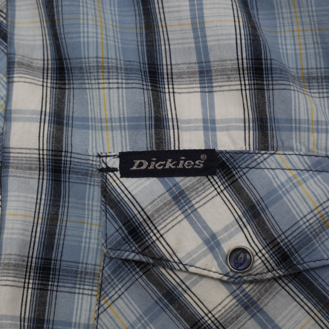 Mens Dickies Plaid Short Sleeve Pearl Snap Western Work Shirt Size L