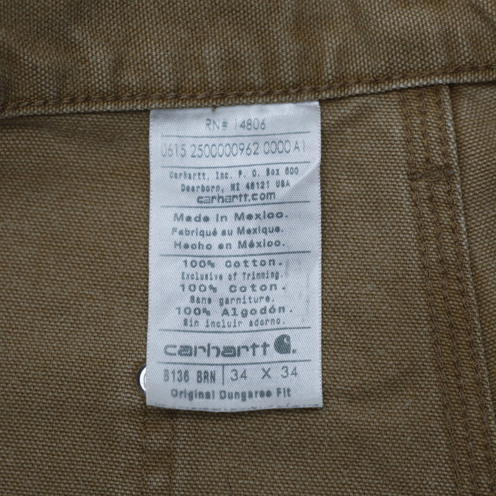 Mens Carhartt B136 Double-Knee Carpenter Pants Distressed Brown Washed Duck