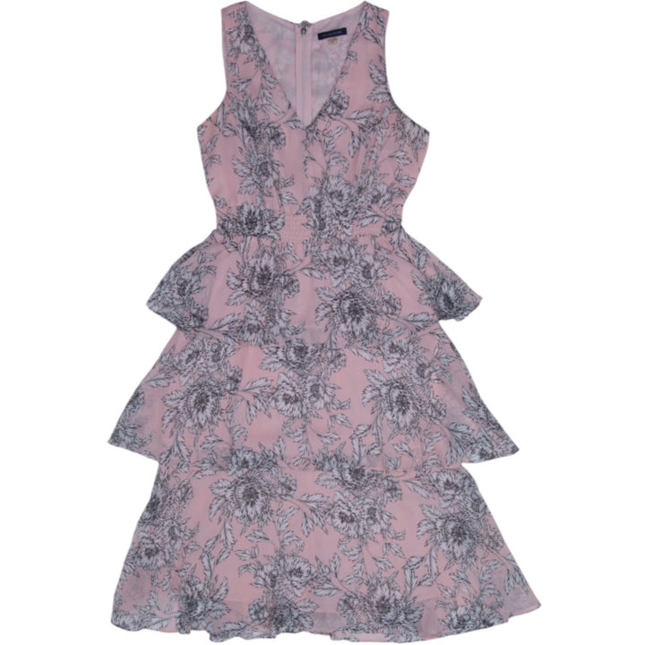 Y2K Ladies Floral Chiffon Tiered Ruffle Dress Size 8