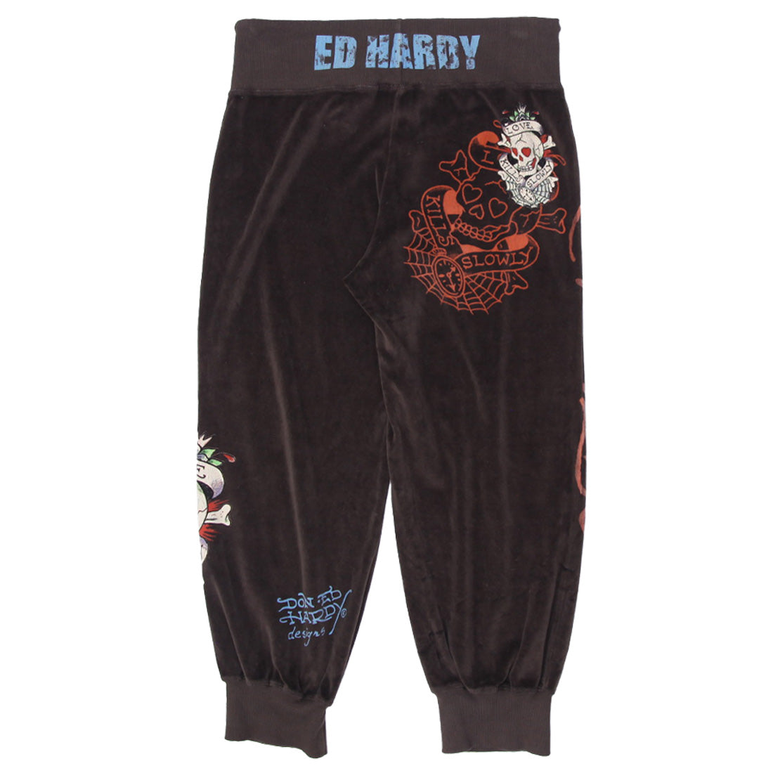 Shop Y2K Ladies Low Rise Velour Ed Hardy Capris Velour Pants