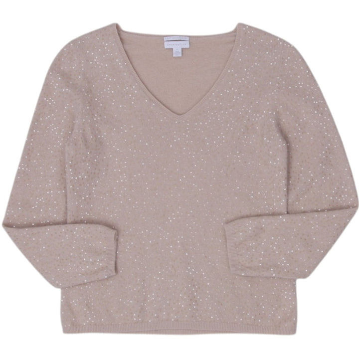 Ladies Charter Club 2-Ply 100% Cashmere Sequin V-Neck Sweater