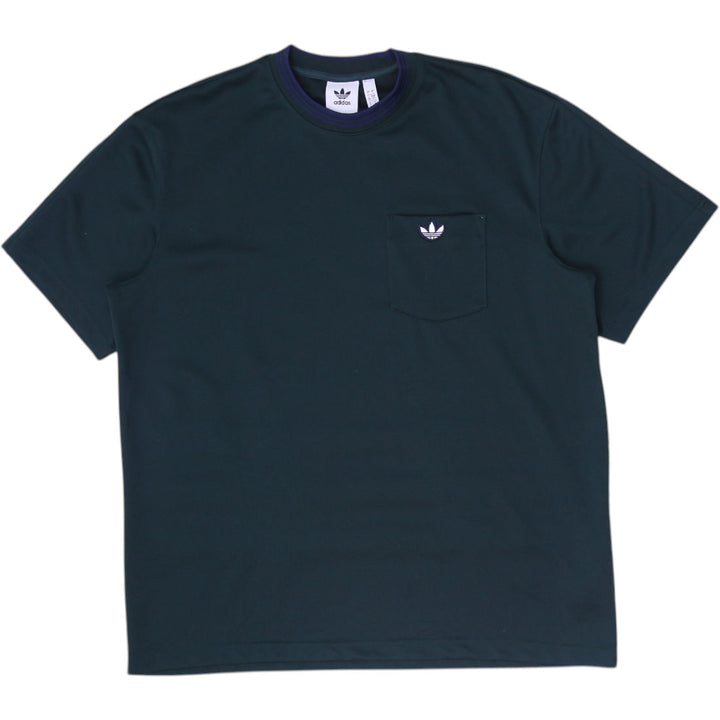 Mens Adidas Logo Pocket T-Shirt Green Striped Crew Neck Size L