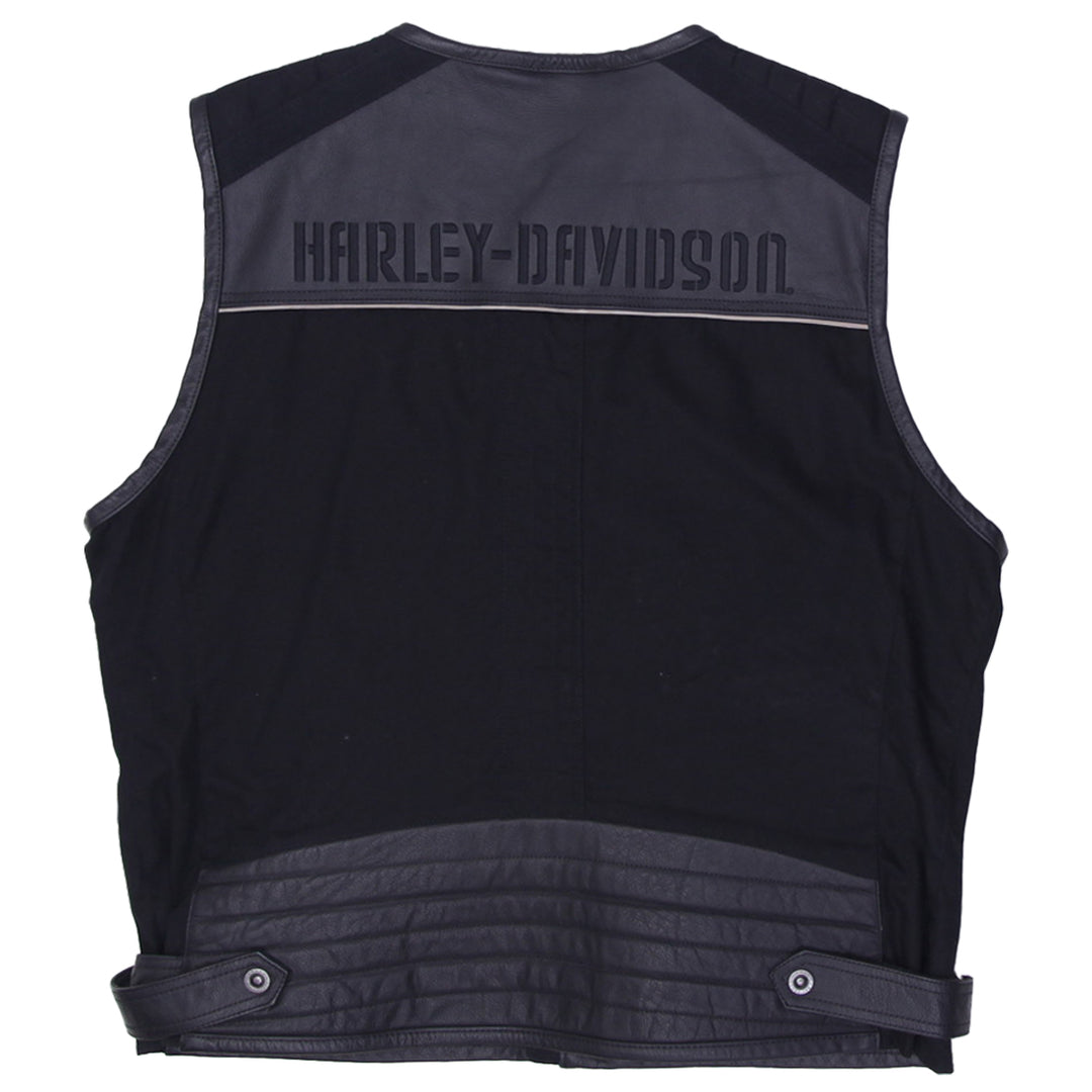Vintage Mens Harley-Davidson Leather & Textile Multi-Pocketed Vest Black