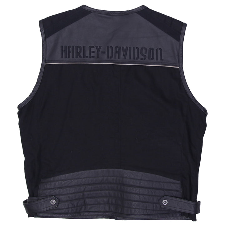 Vintage Mens Harley-Davidson Leather & Textile Multi-Pocketed Vest Black